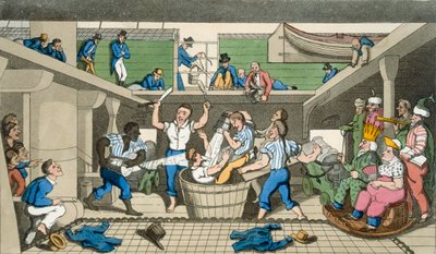 線を横切る、ジョン・ミットフォード（1782-1831）による「海軍のジョニー・ニューカムの冒険」のプレート、W。リード、1818年 作： Thomas Rowlandson